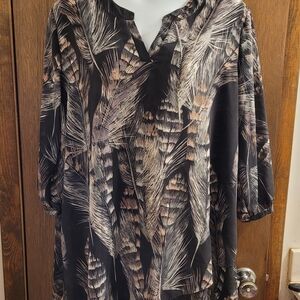 Rose Gal 5XL Tunic Top Blouse Pullover Black Feather Pattern Tiered